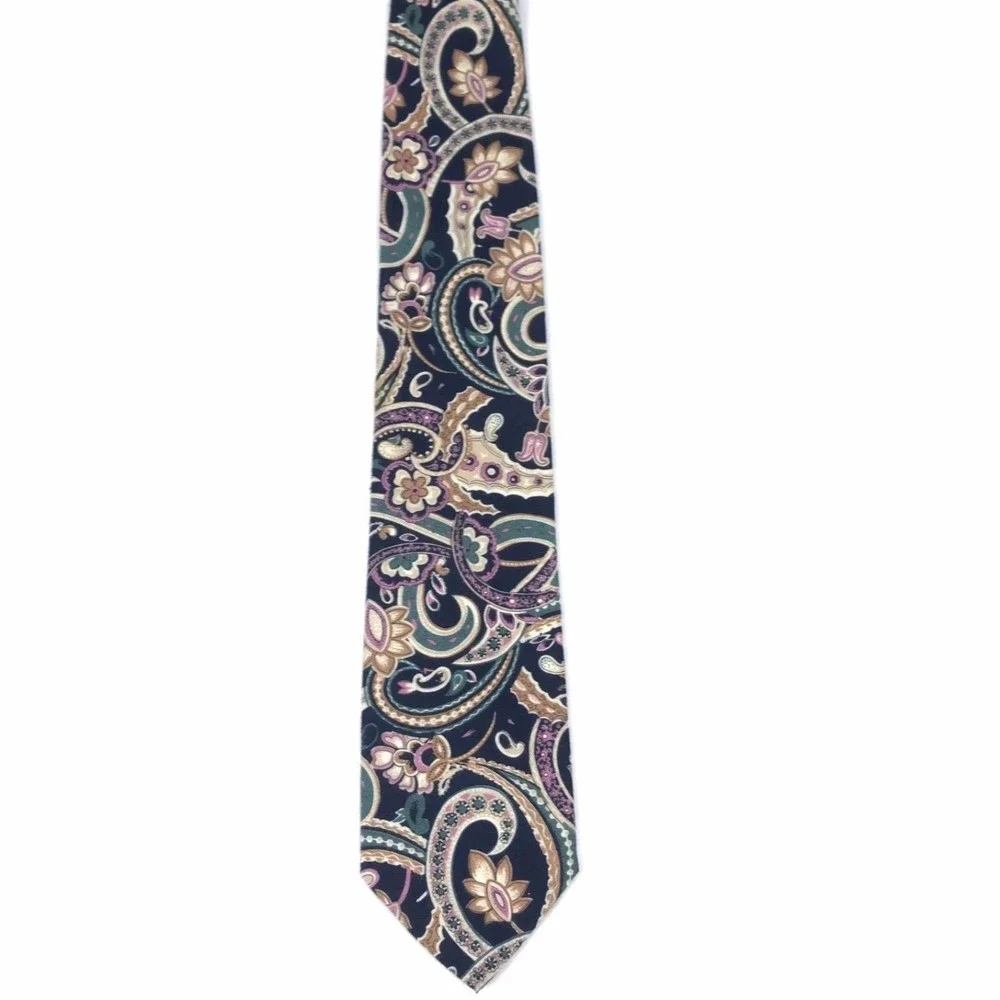 Men's vintage Isaco Cotton Tie Made In Italy Floral Black Multicolor Necktie 58